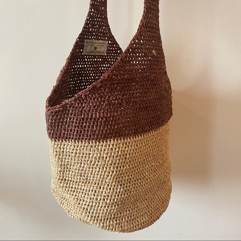 Helen Kaminski raffia bucket bag satchel summer tote two toned large - Picture 6 of 12